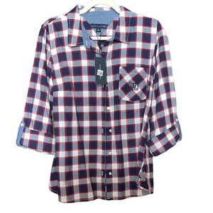 Tommy Hilfiger Red and Blue Button Down Shirt Size Medium NWT